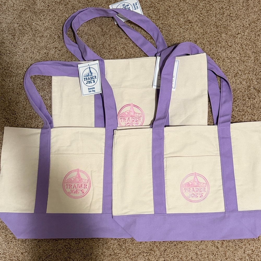 Trader Joe's Cream and Lavender Canvas Tote